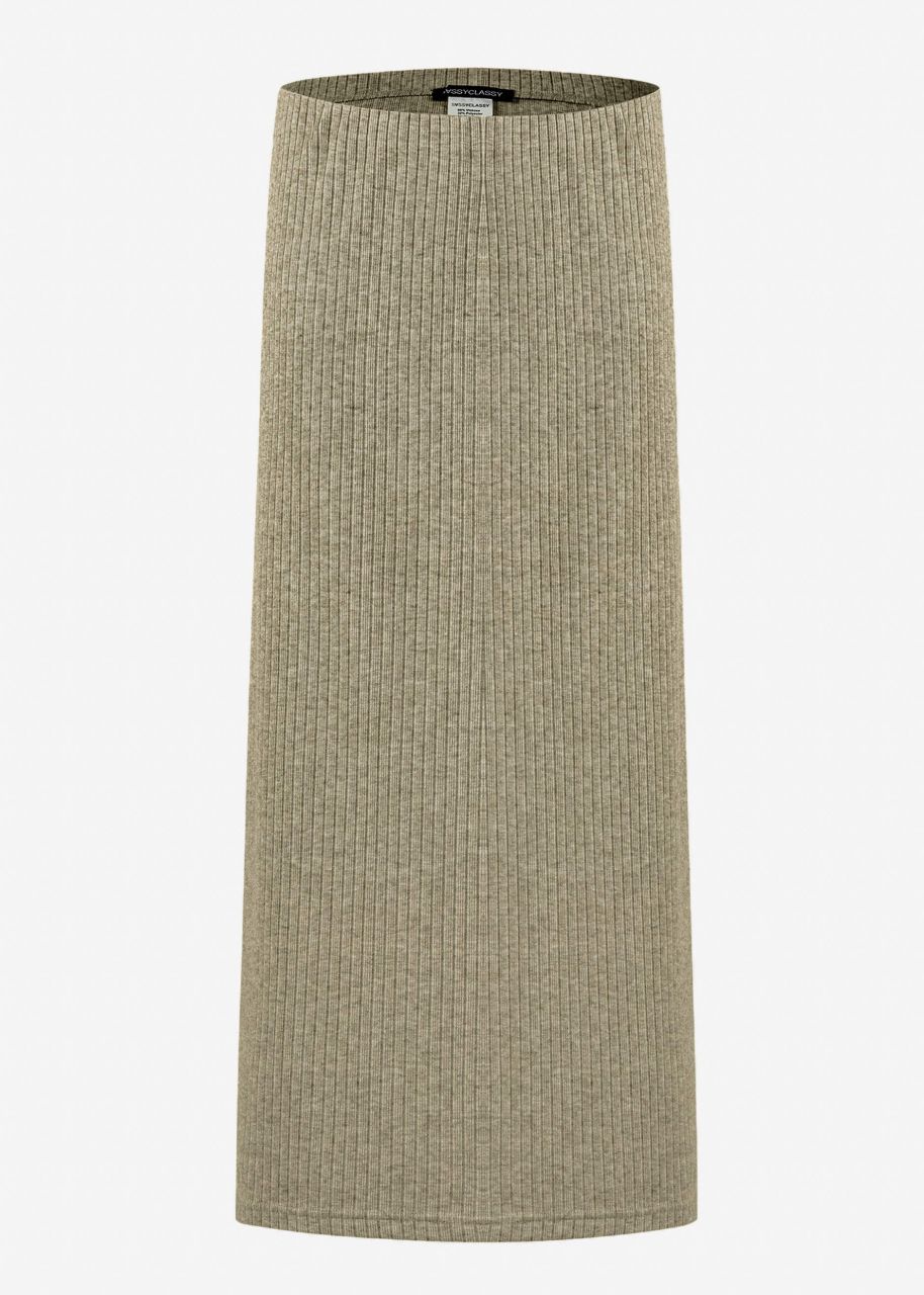 Midi length ribbed skirt - khaki