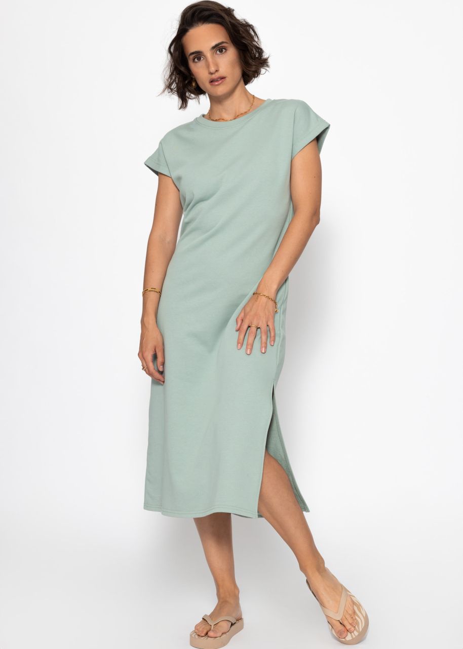 Long sweat dress with slit - sage green
