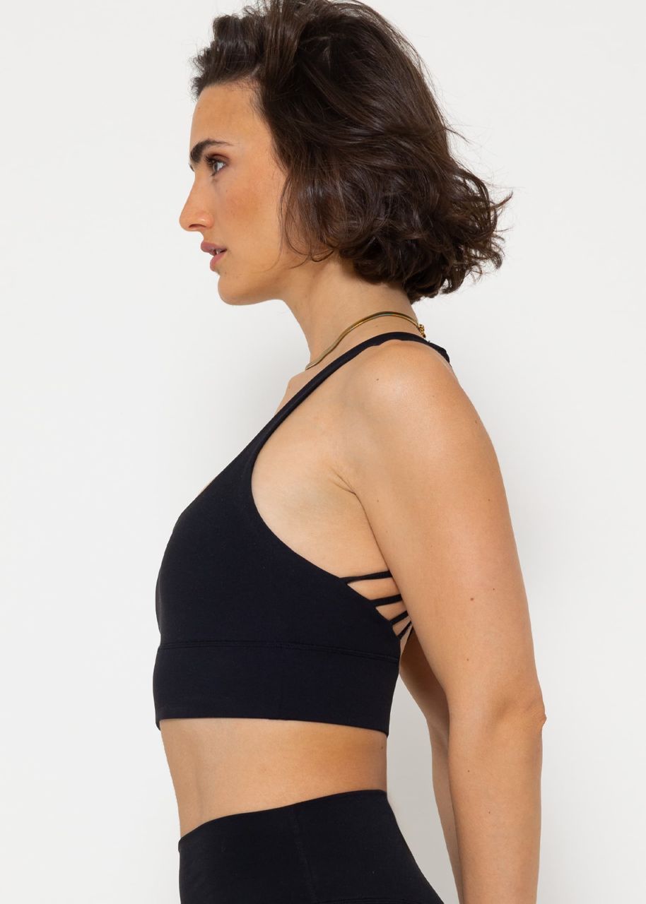 Crop sports bra with cross back - black