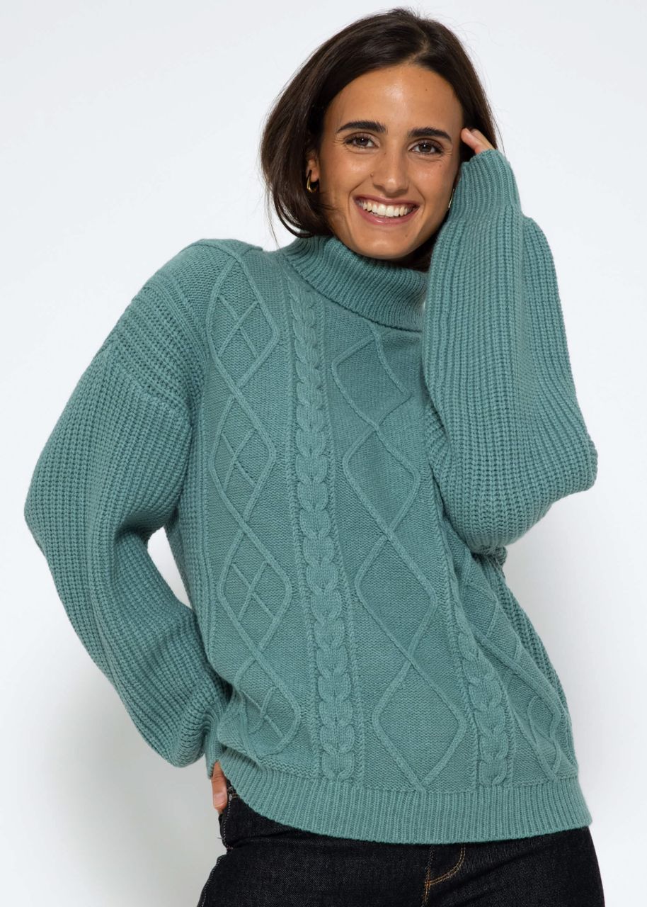 Cable knit turtleneck jumper - green