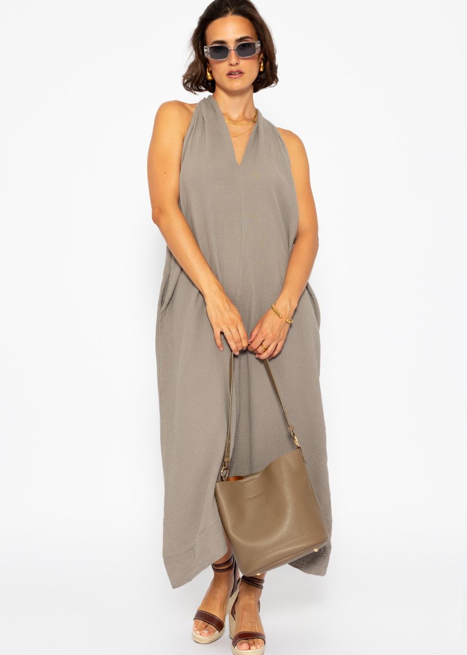 Long off-the-shoulder muslin dress - taupe