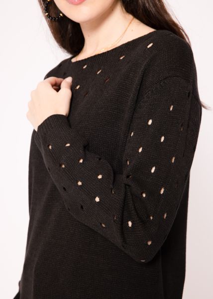 Sweater with hole pattern, black | Pullover | Clothing