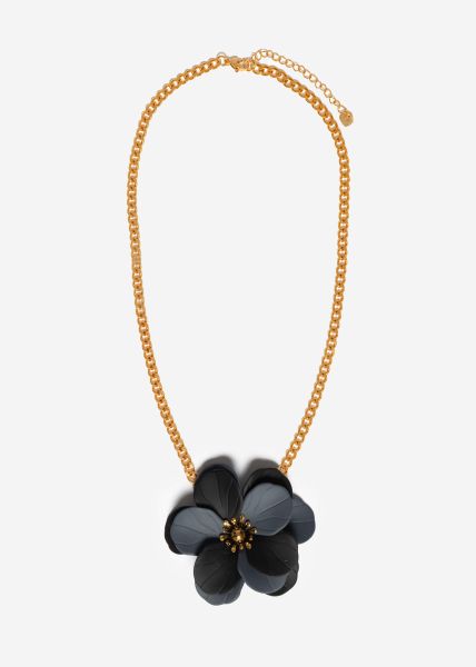Necklace with black/grey flower - gold