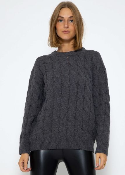 Knitted jumper with cable stitch - dark grey