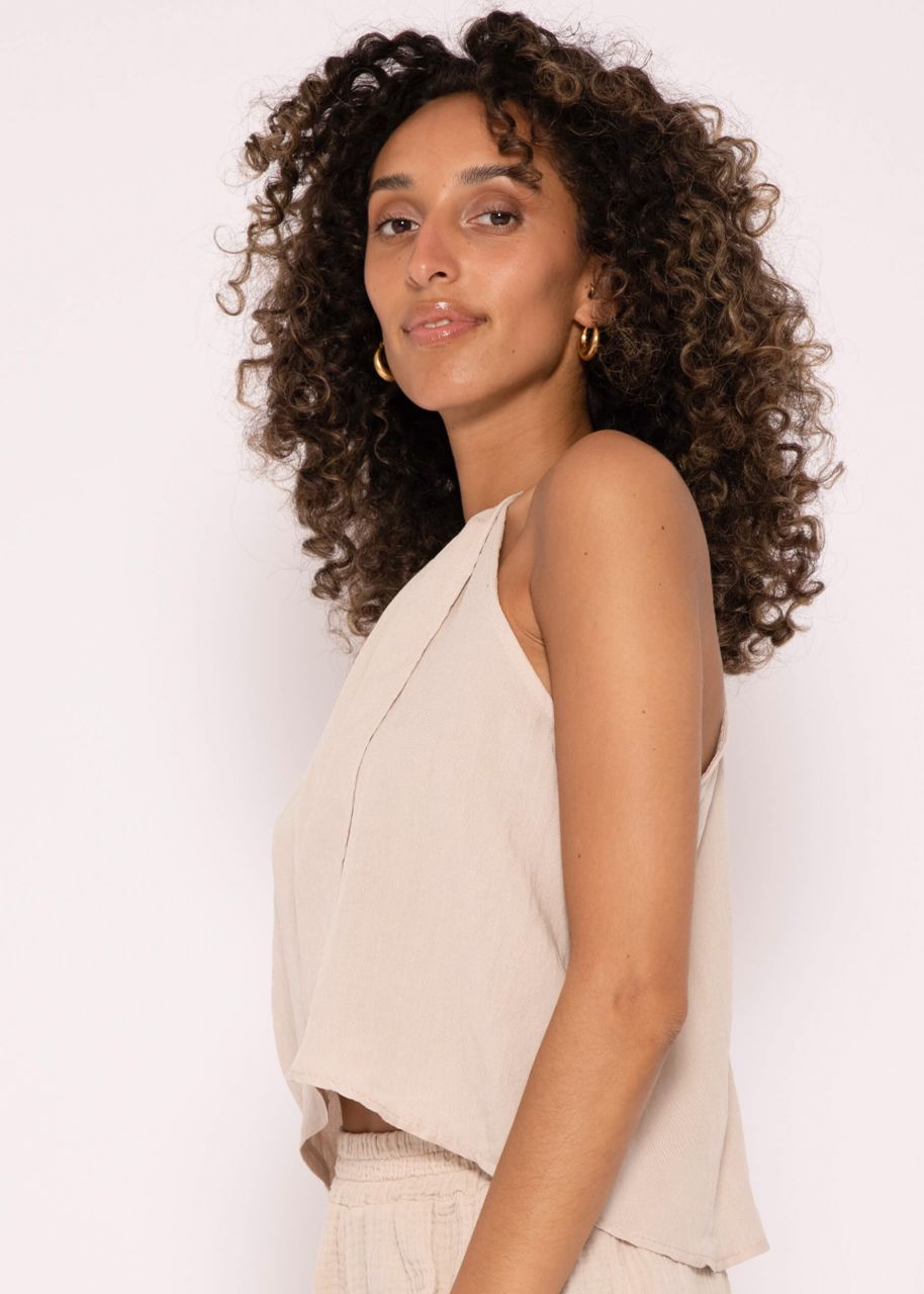 Shimmering off the shoulder viscose top, beige