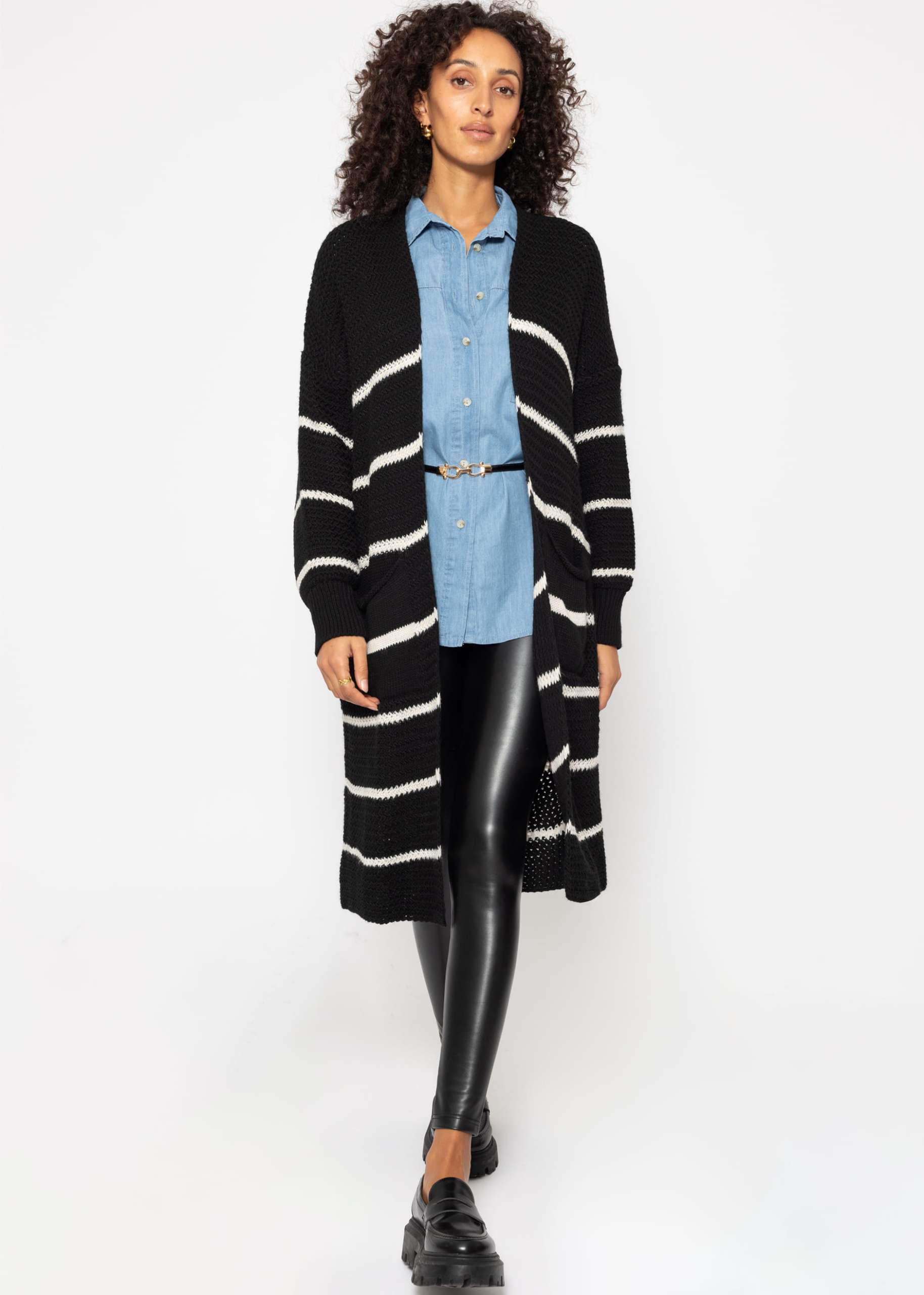 Long cardigan with stripes - black-offwhite