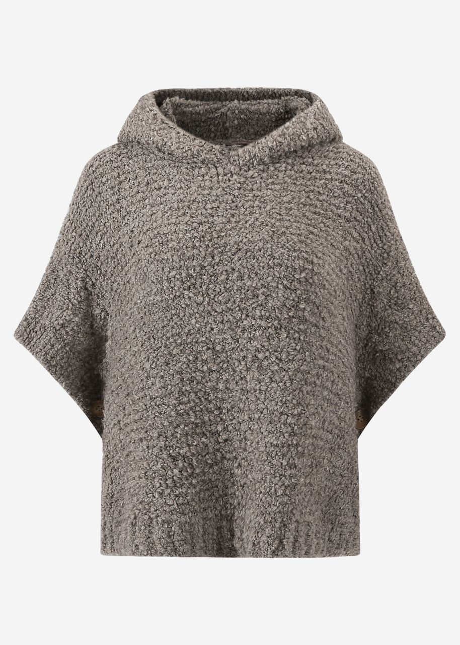 Jessica Haller Poncho with hoodie and cable knit detail - taupe