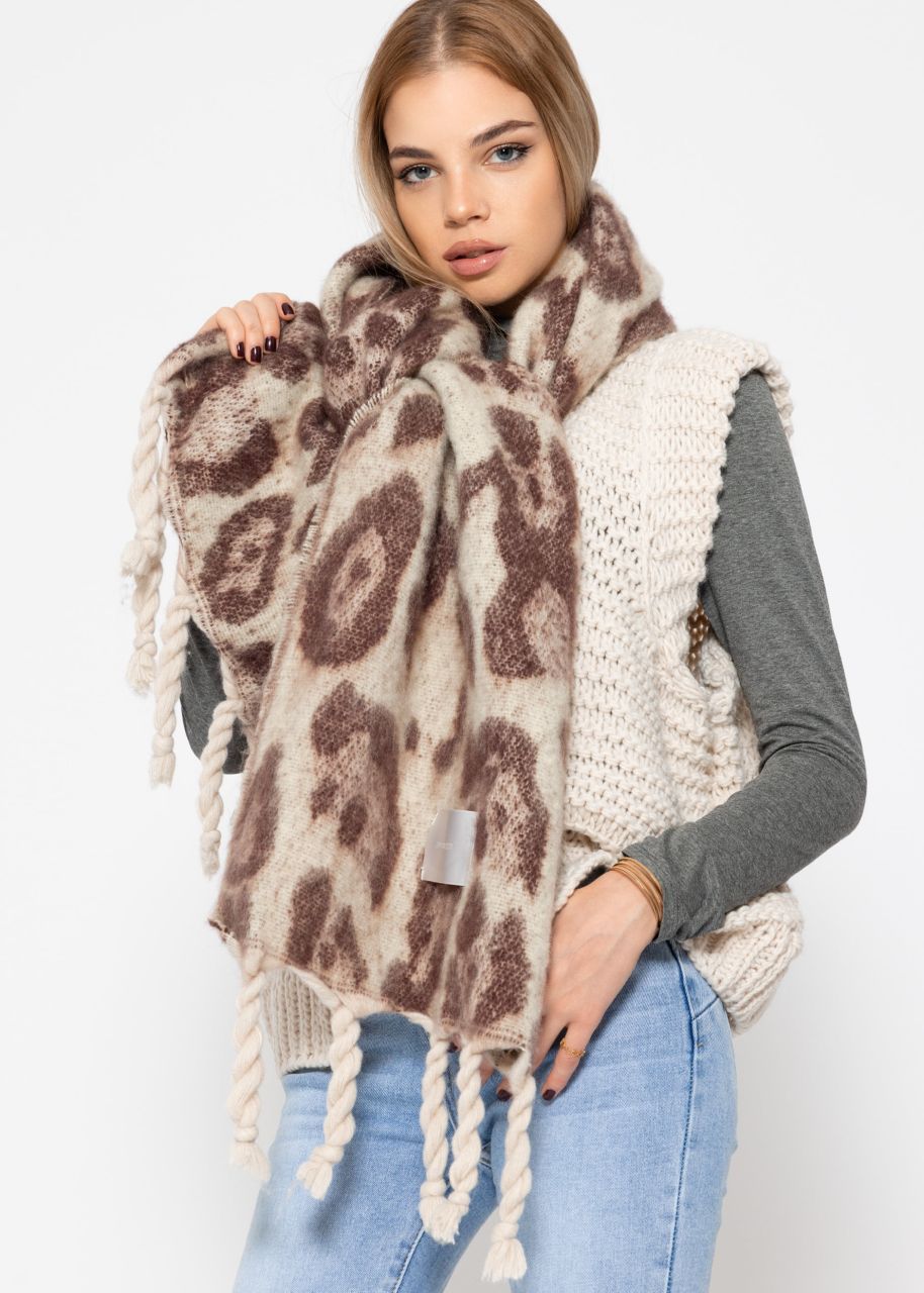 Scarf with leo print - offwhite-burgundy