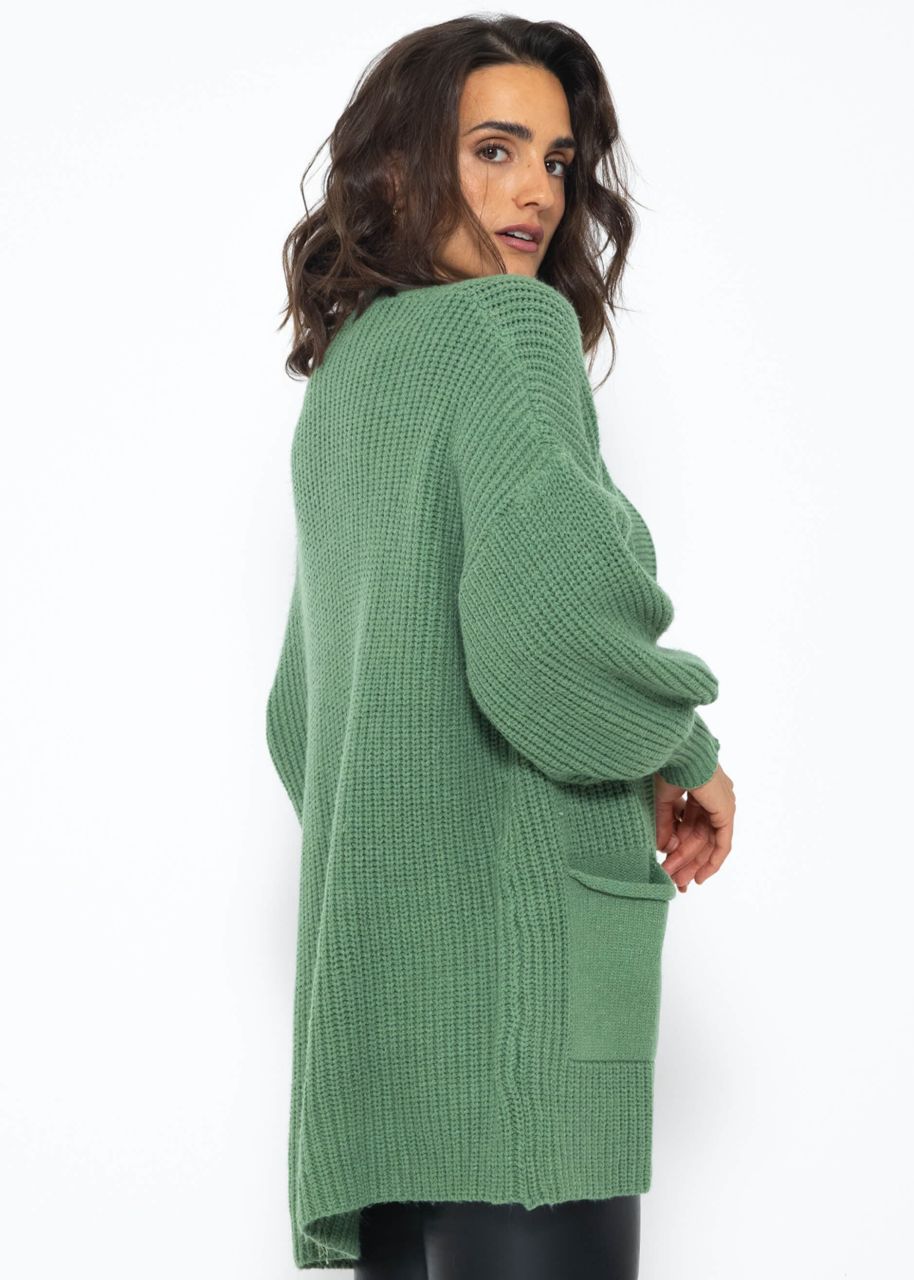 Soft knit cardigan with pockets - green