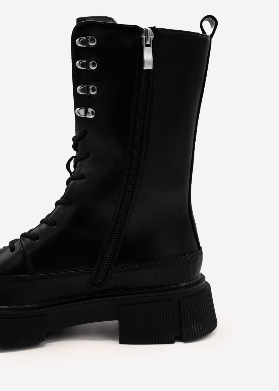 Platform boots with lacing, black