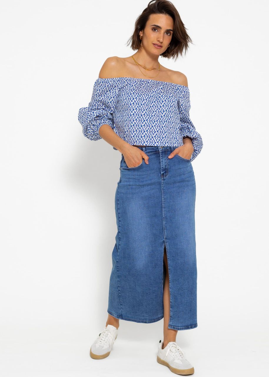 Off-the-shoulder blouse top with print - blue