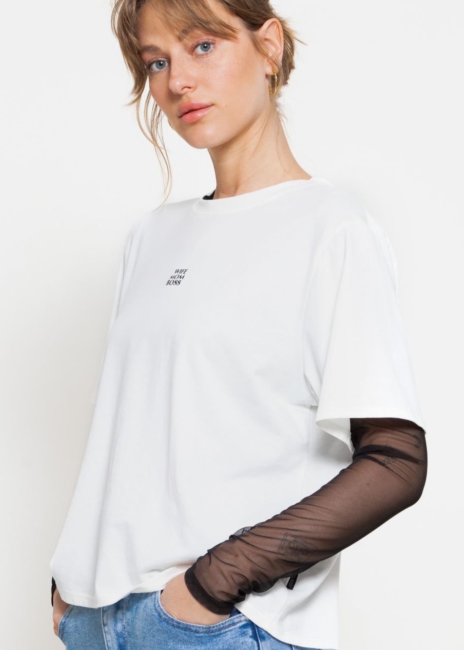 Long-sleeved shirt in mesh look, black