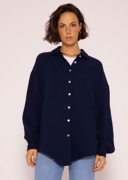 Muslin blouse oversize, short, dark blue