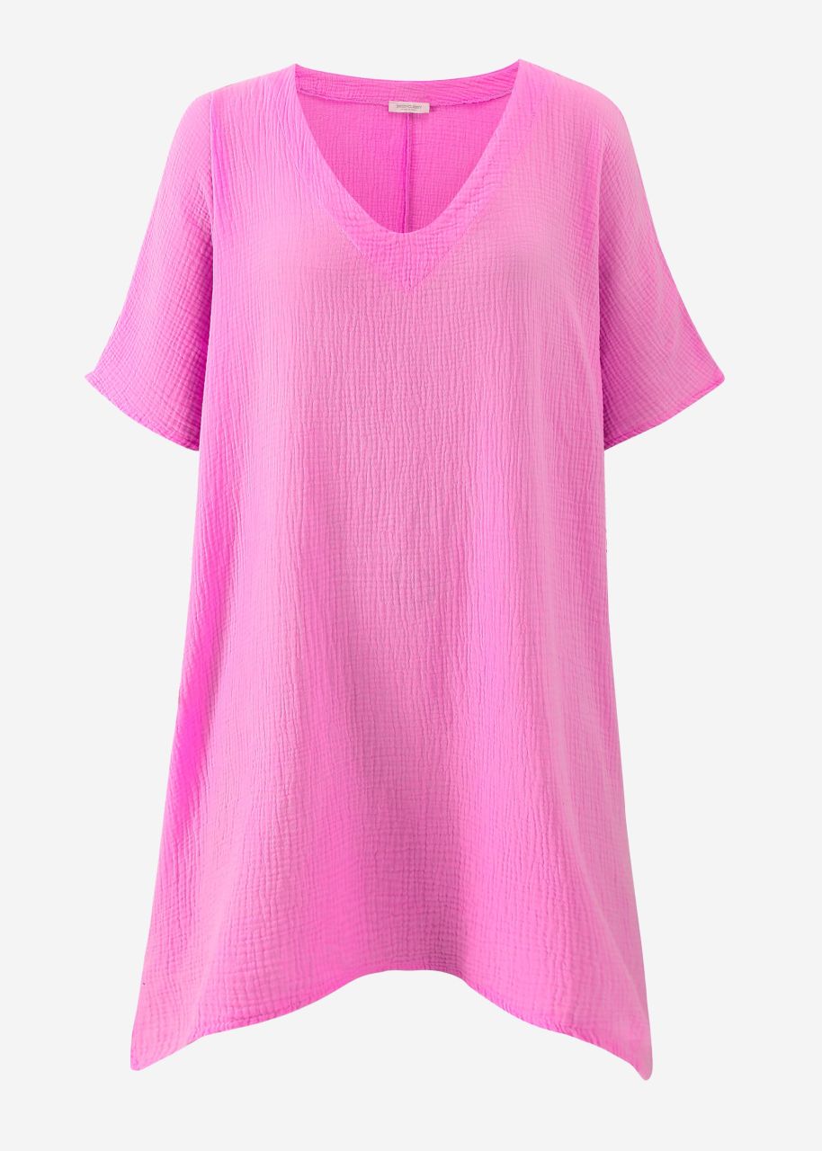 Muslin tunic with V-neck - pink