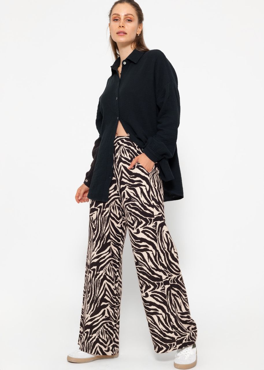 Casual pants with zebra print - black and white