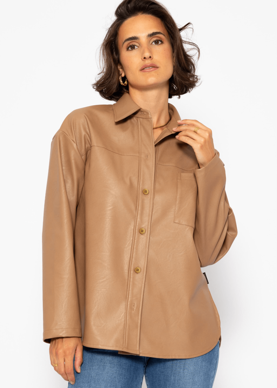 Casual faux leather blouse jacket - camel