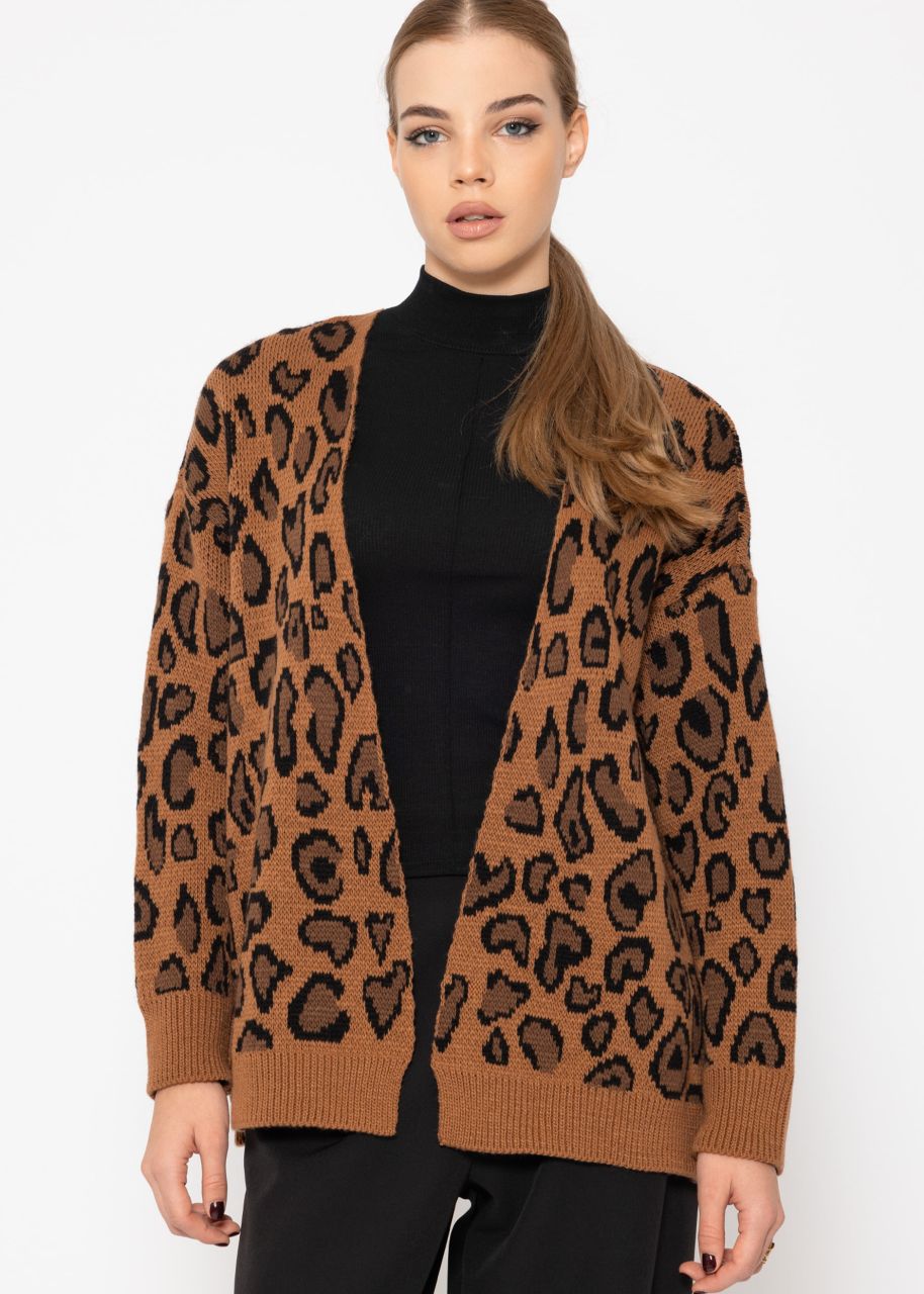 Jacquard cardigan with leo pattern - camel