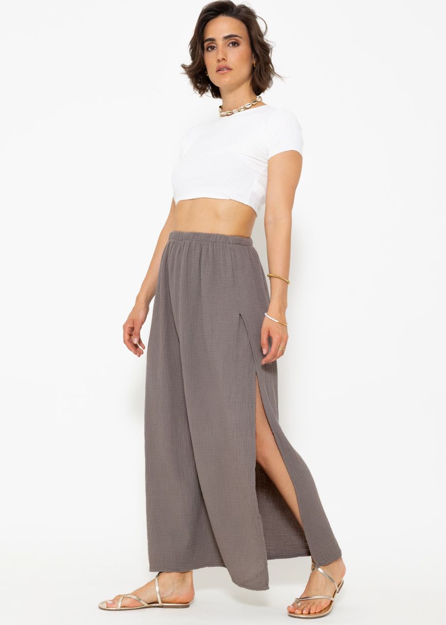 Long muslin skirt with high slit - taupe