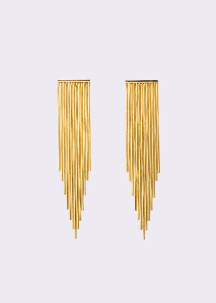 Stud earrings with link chains, gold