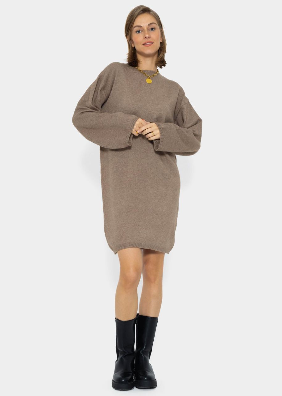 Oversize knitted mini dress - taupe