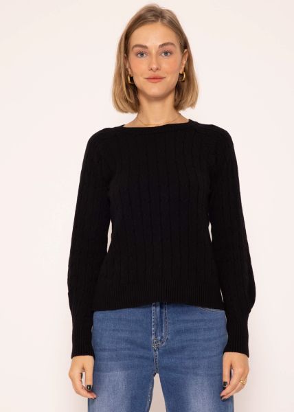 Cable knit raglan jumper - black