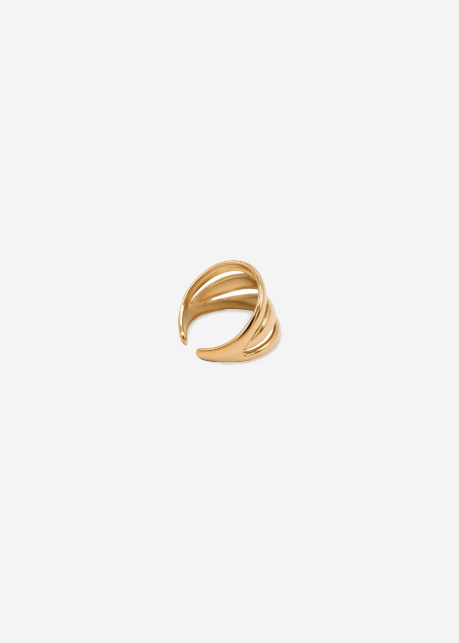 Wide ring with white gemstone - gold