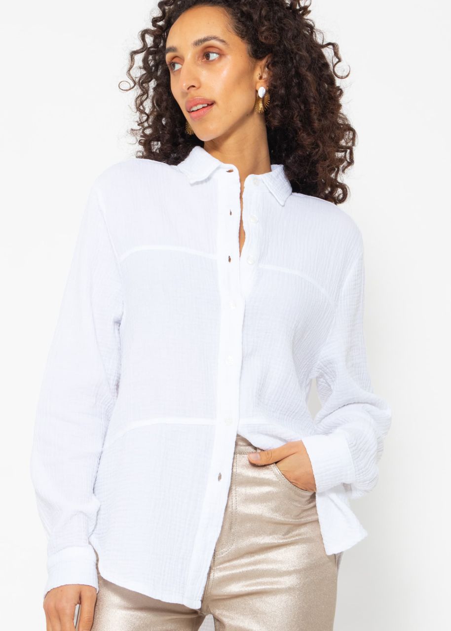 Muslin blouse with decorative seams - white