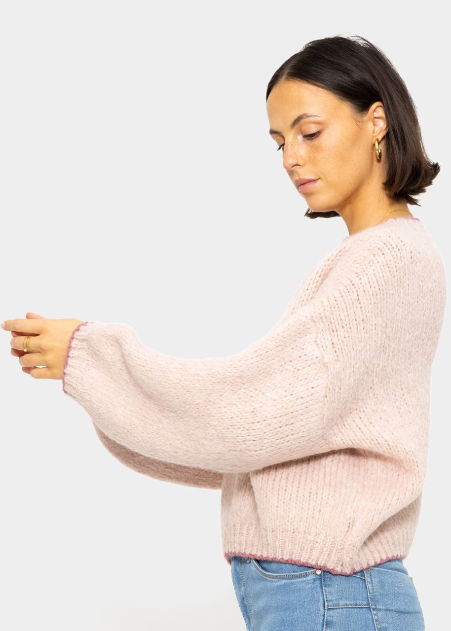 Fluffy jumper with coloured trims - pink