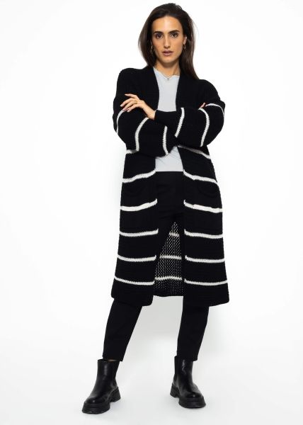 Long cardigan with stripes - black-offwhite