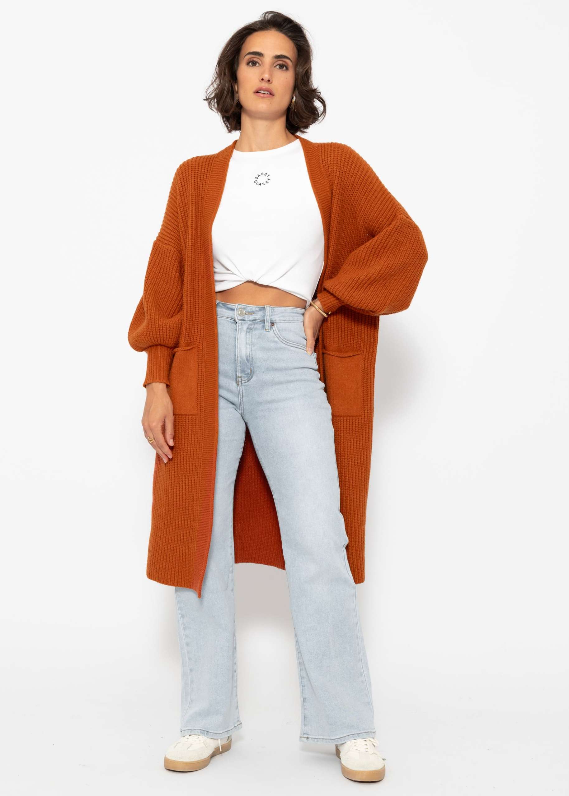 Orange cardigan long best sale