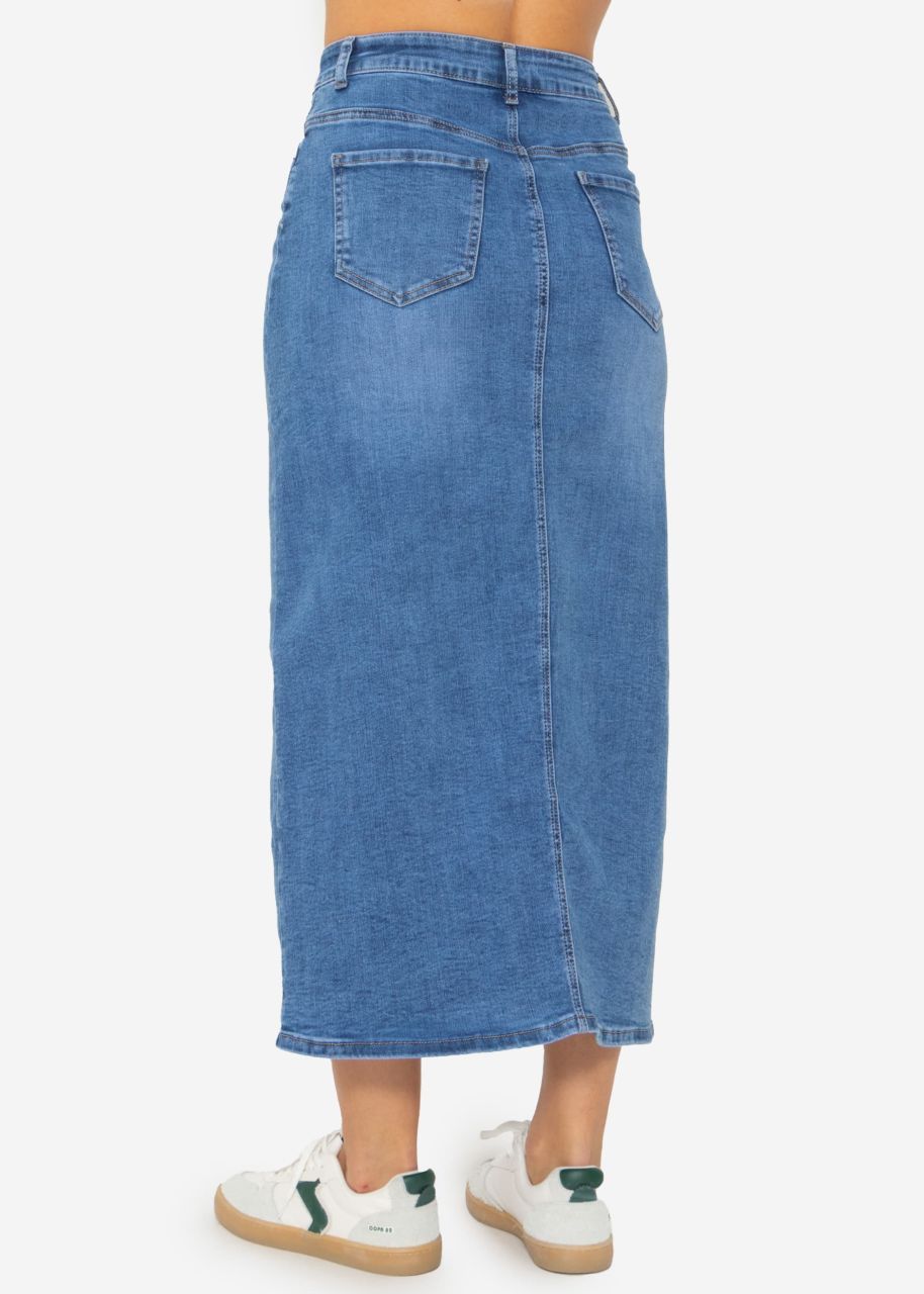 Midi jeans skirt with slit - blue