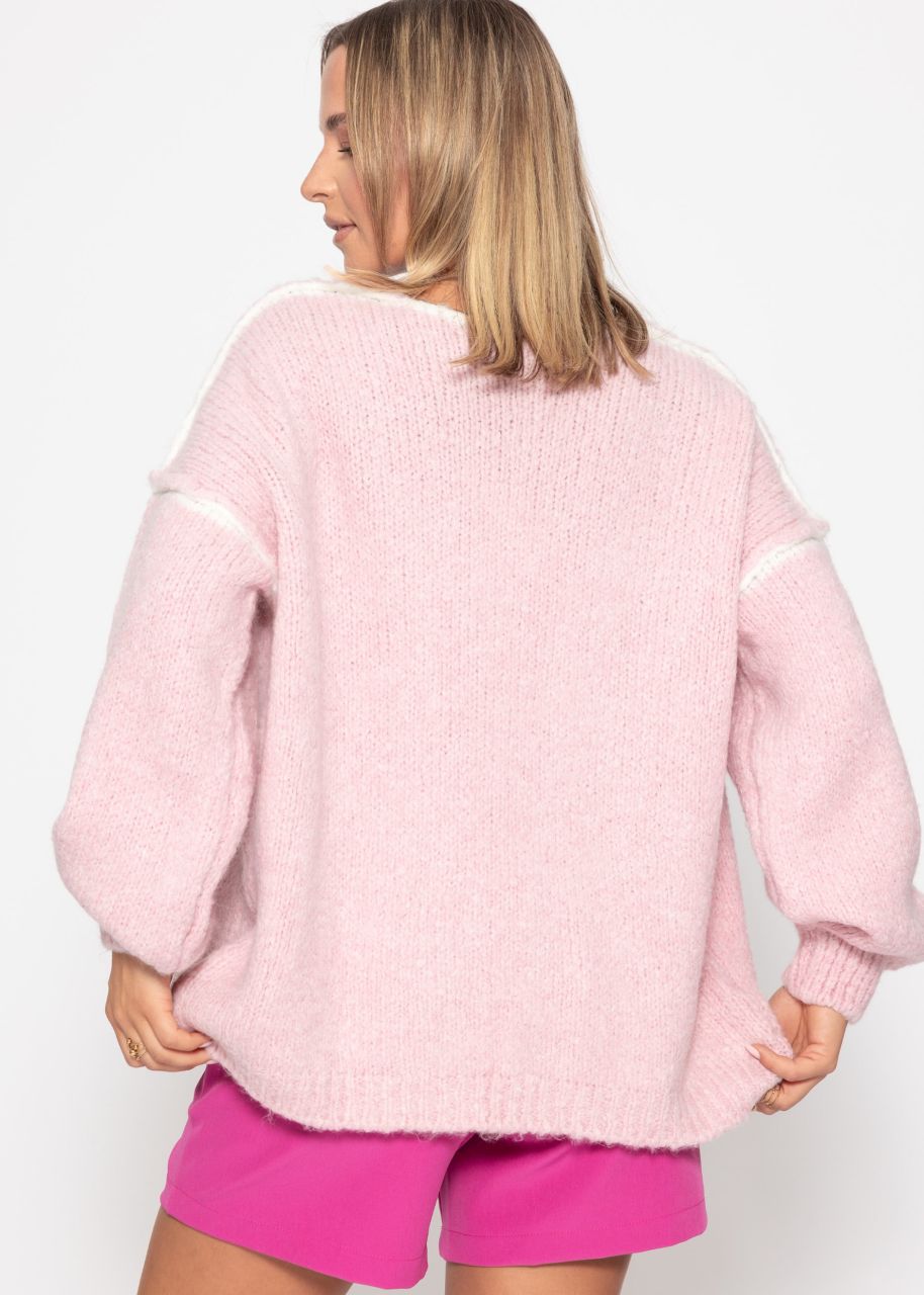 Cardigan with light-coloured trims - pink