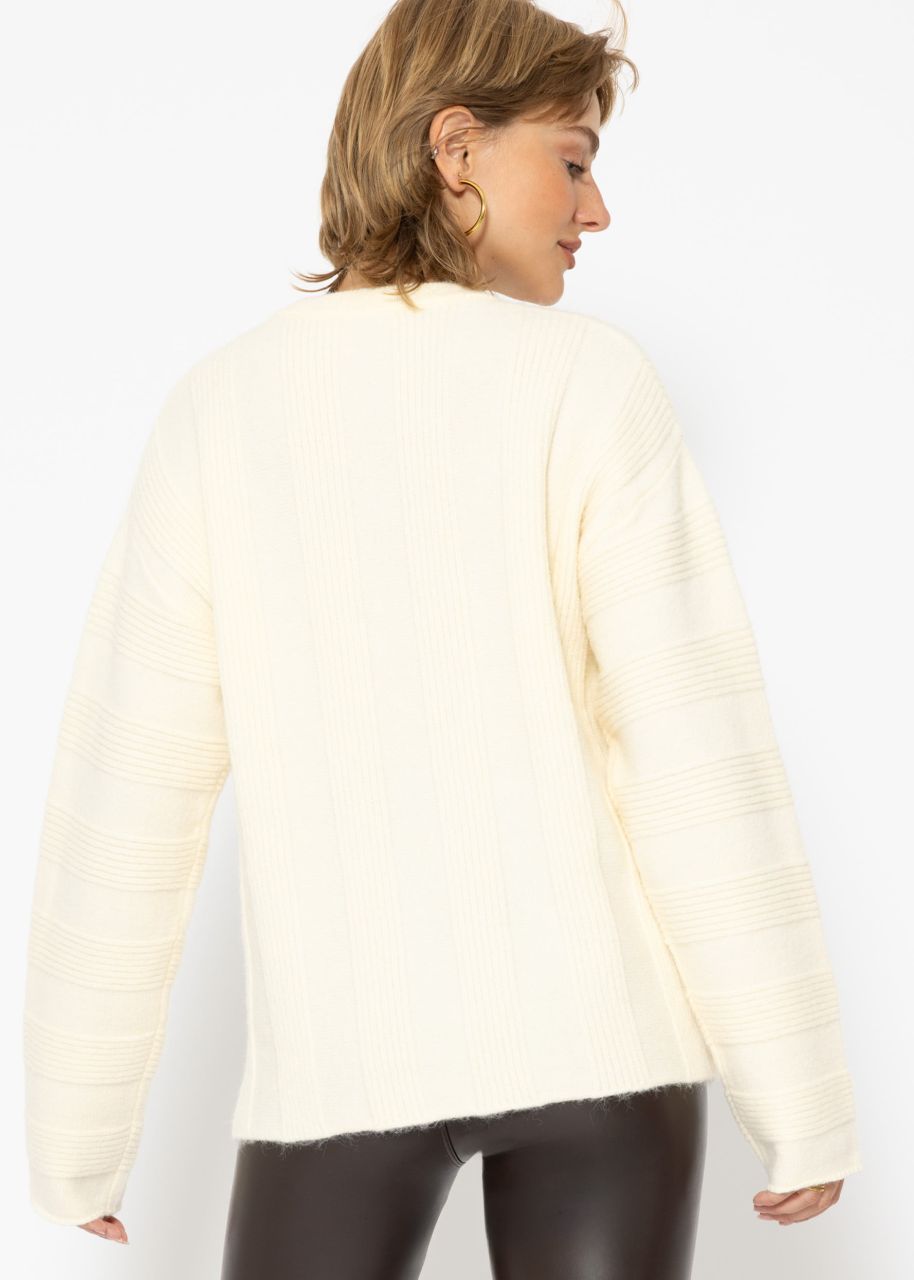 Jumper with ribbed stripe pattern - offwhite