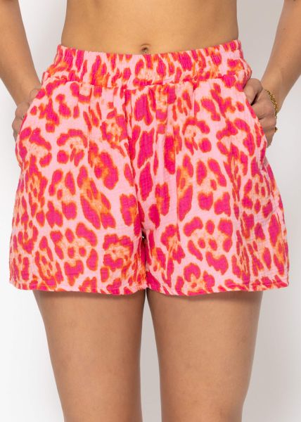 Muslin shorts with leo print - pink