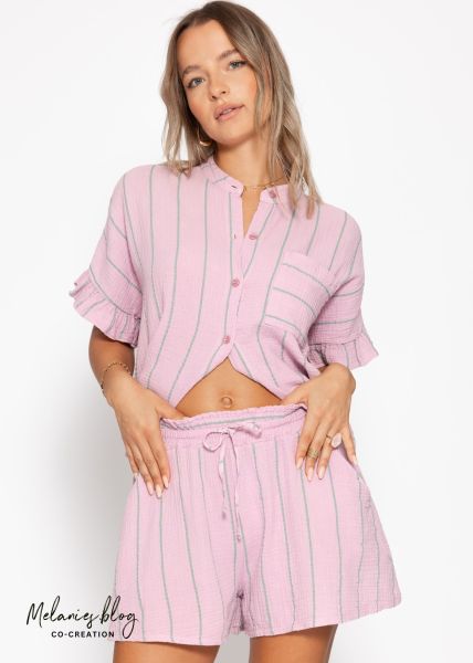 Striped muslin shorts - pink
