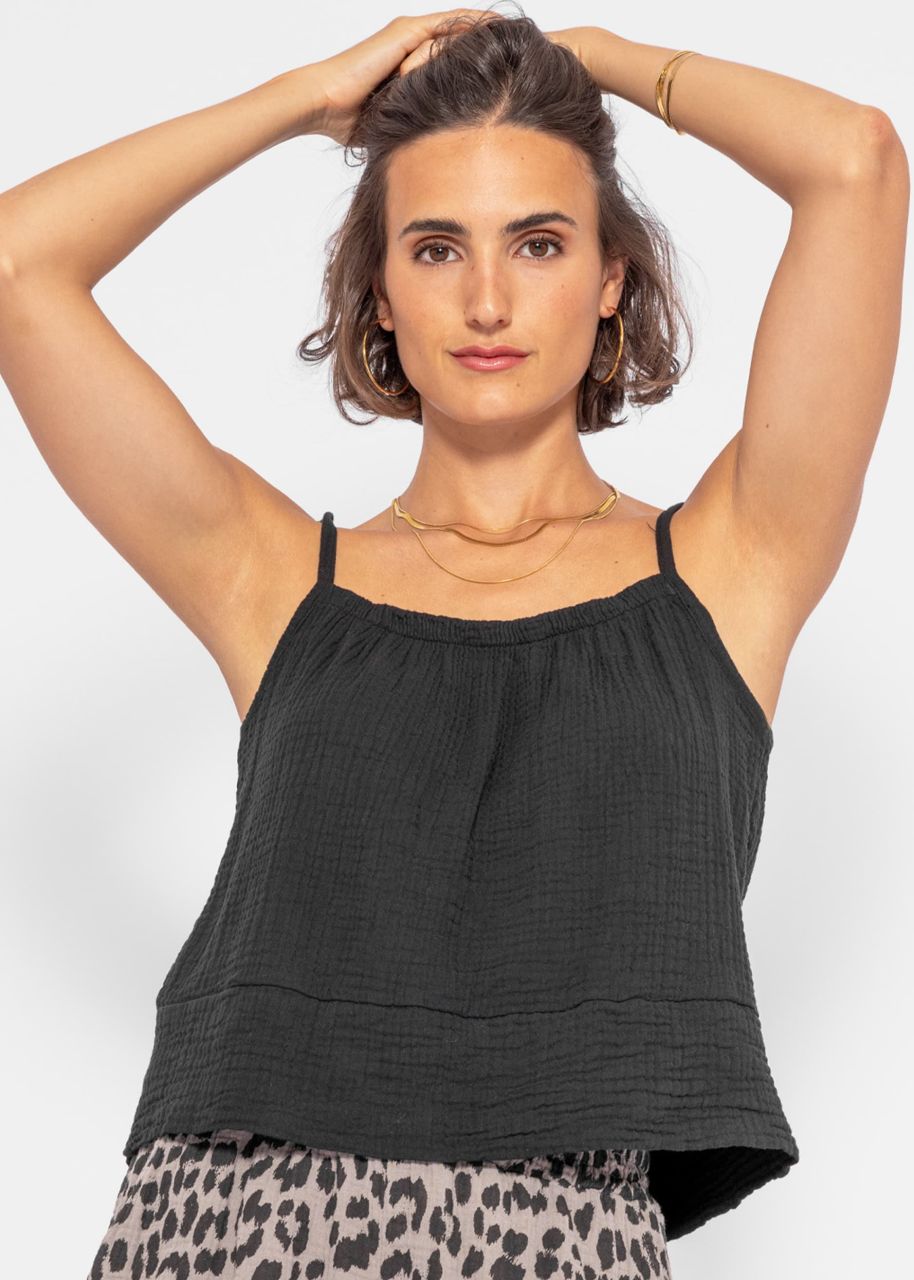 Muslin top with straps - black