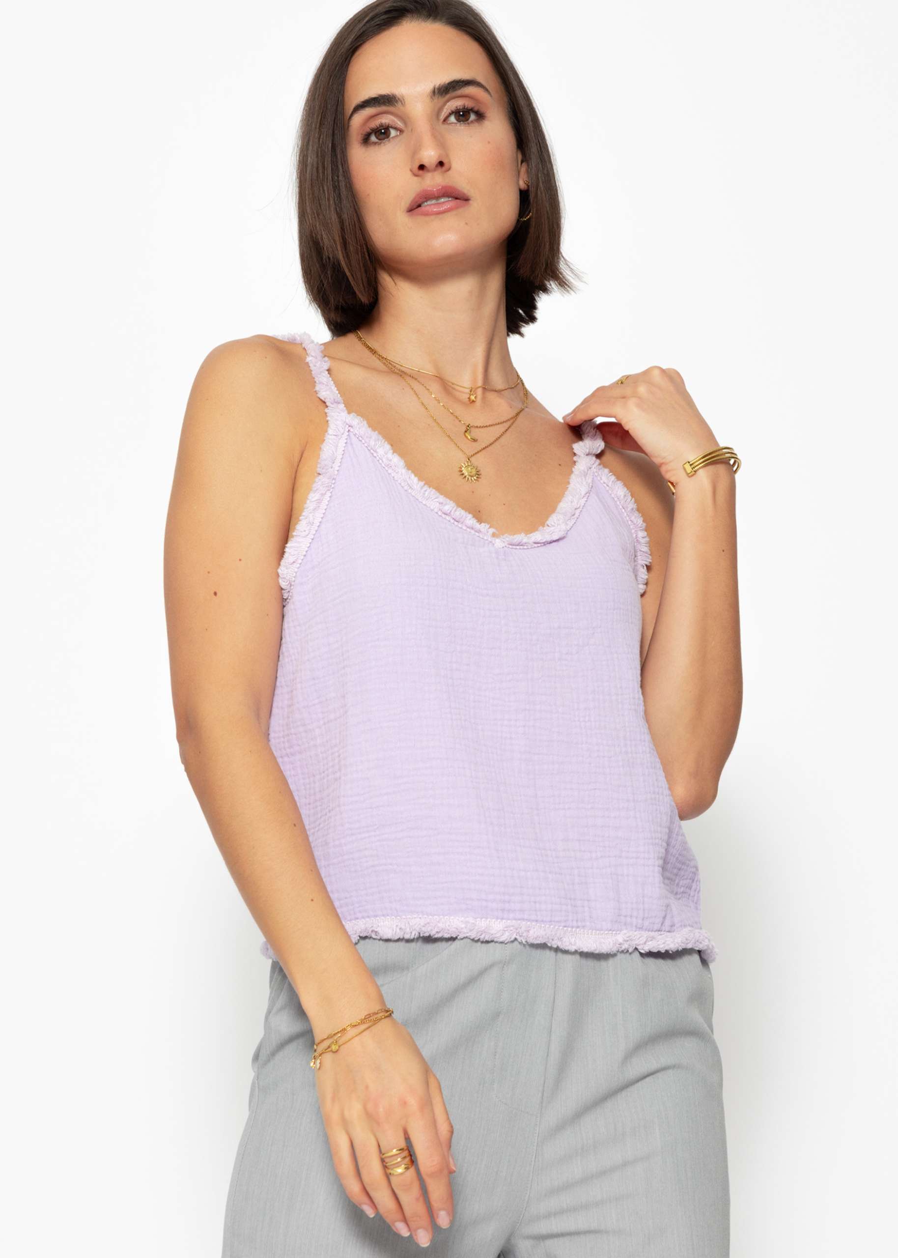 Muslin top with fringes - lilac