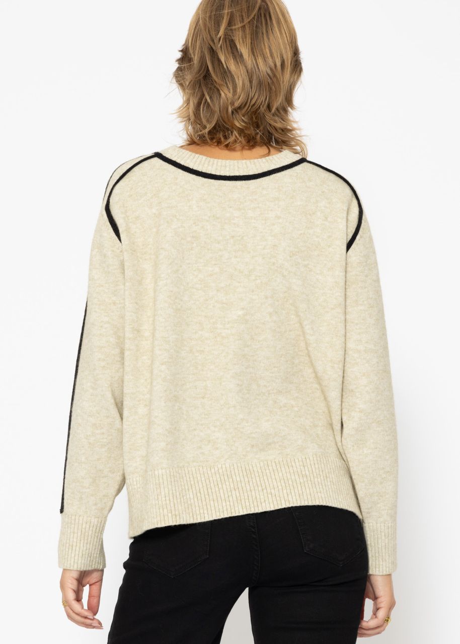 Jumper with decorative trims - beige-black