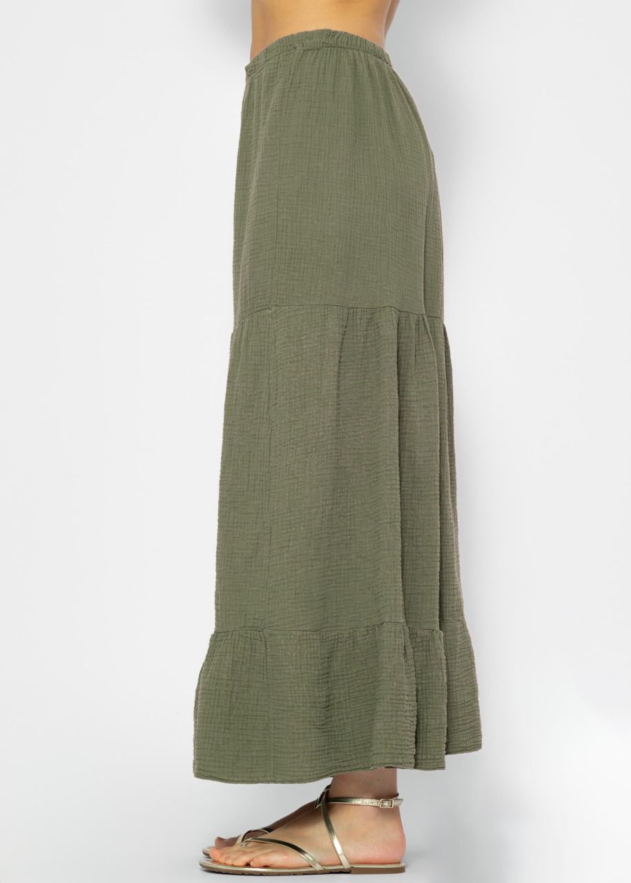 Muslin maxi skirt with flounces - khaki