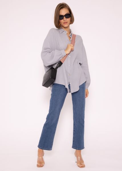 Muslin blouse oversize, short, gray