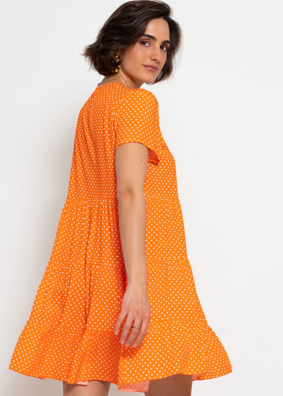 Airy dress with polka dot print - orange