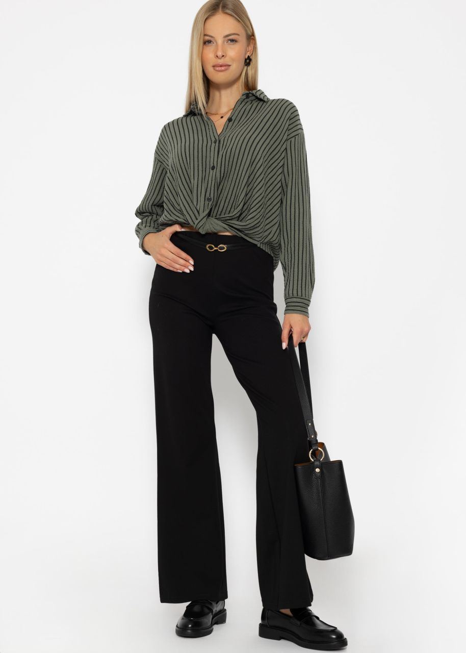 Striped muslin blouse with knot - khaki-black