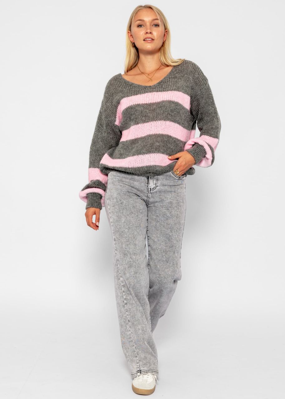 Jumper with pink stripes - grey