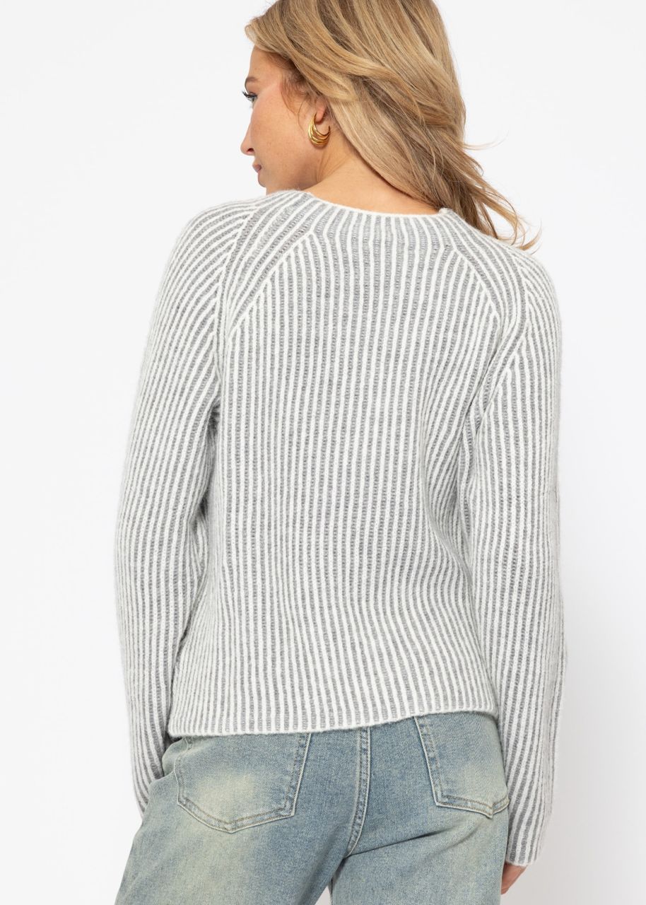 Two-tone ribbed jumper - offwhite-grey