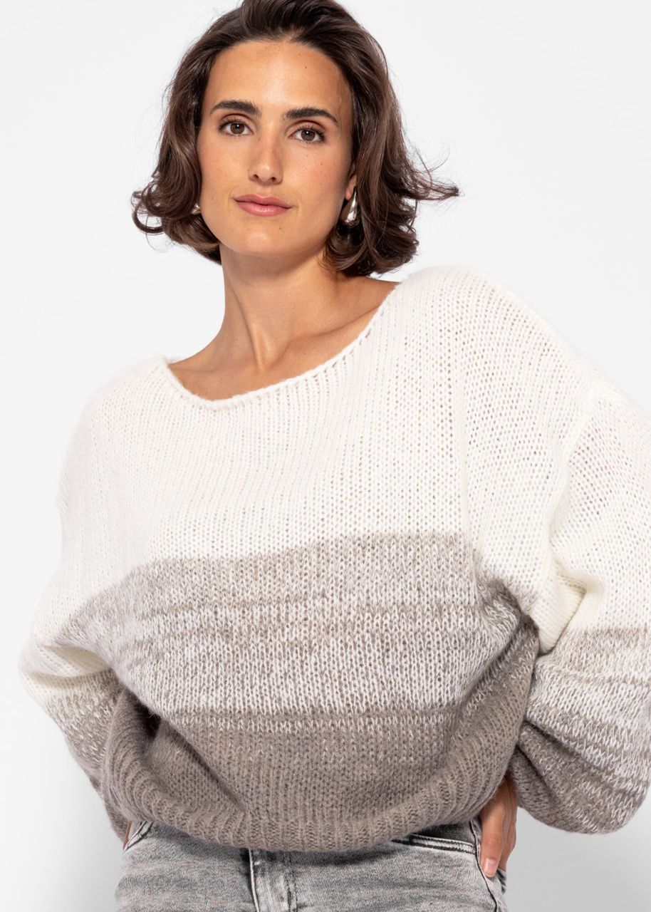 Sweater with balloon sleeves and color gradient - offwhite-taupe