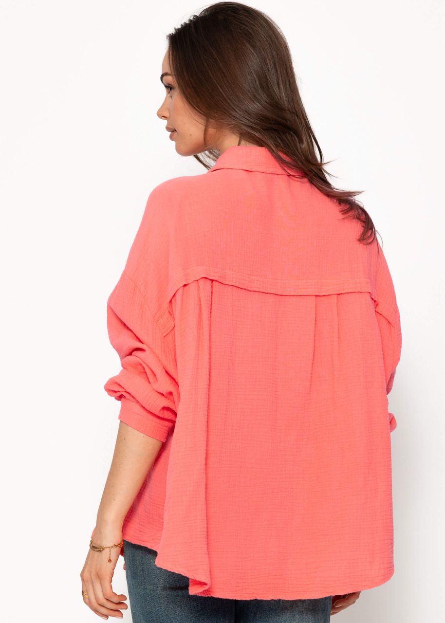 Muslin blouse oversize, short, coral