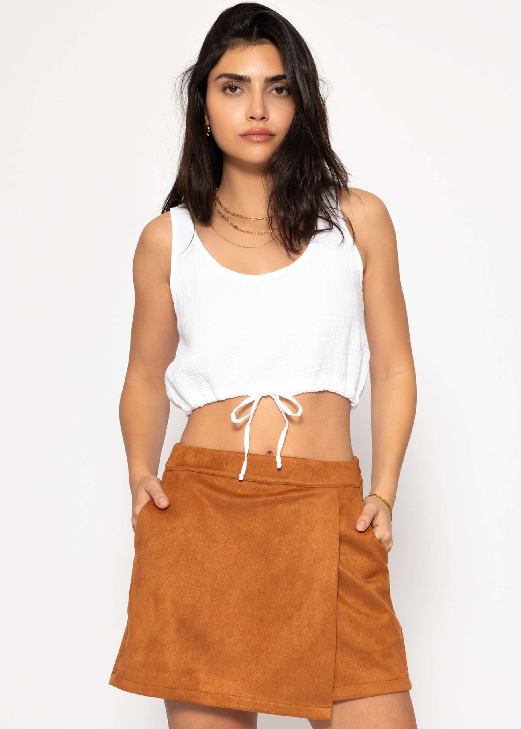 Muslin top with drawstring - white