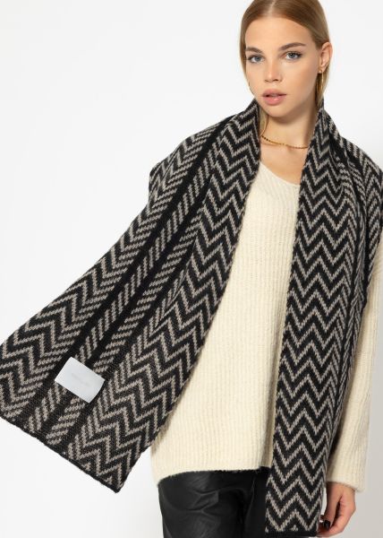 Patterned knitted scarf - black-taupe