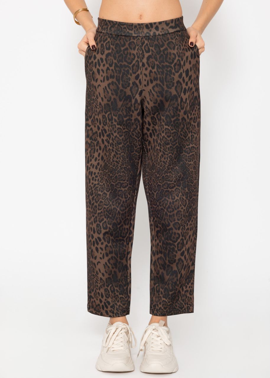 Soft jogging trousers with leo print - black-brown