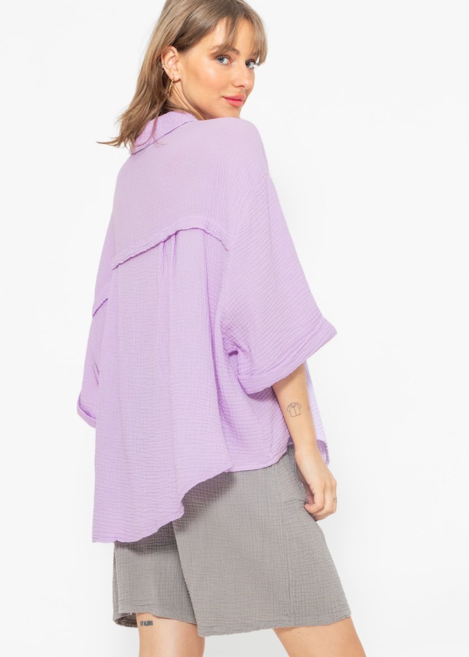 Muslin blouse oversize short sleeve, short, lilac